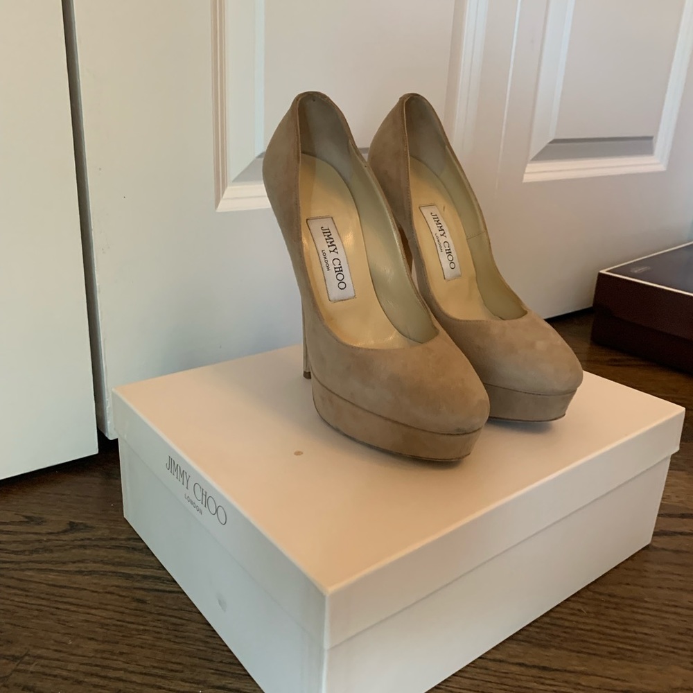 Jimmy Choo Platform nude suede heels